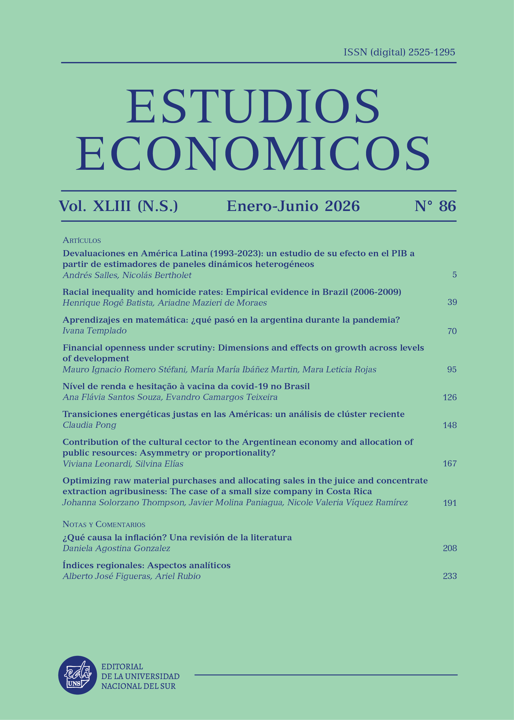 					Ver Vol. 43 Núm. 86 (2026): Estudios económicos 
				