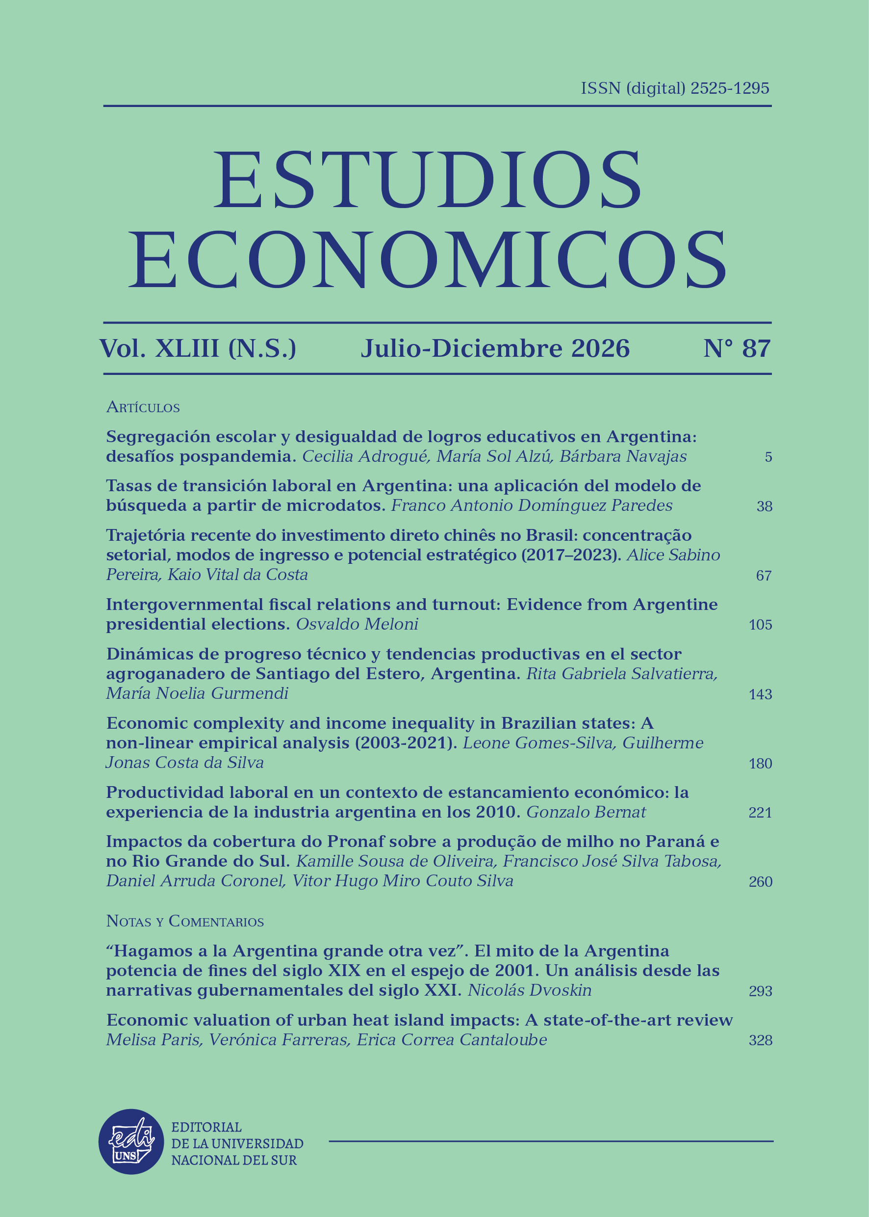 					Ver Vol. 43 Núm. 87 (2026): Estudios económicos 
				
