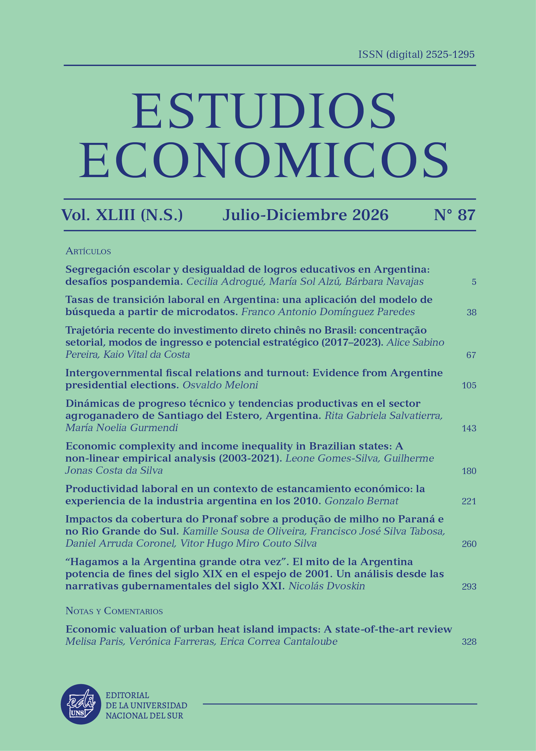 					Ver Vol. 43 Núm. 87 (2026): Estudios económicos 
				